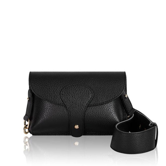 Italian Leather Saddle Bag -Small: Black
