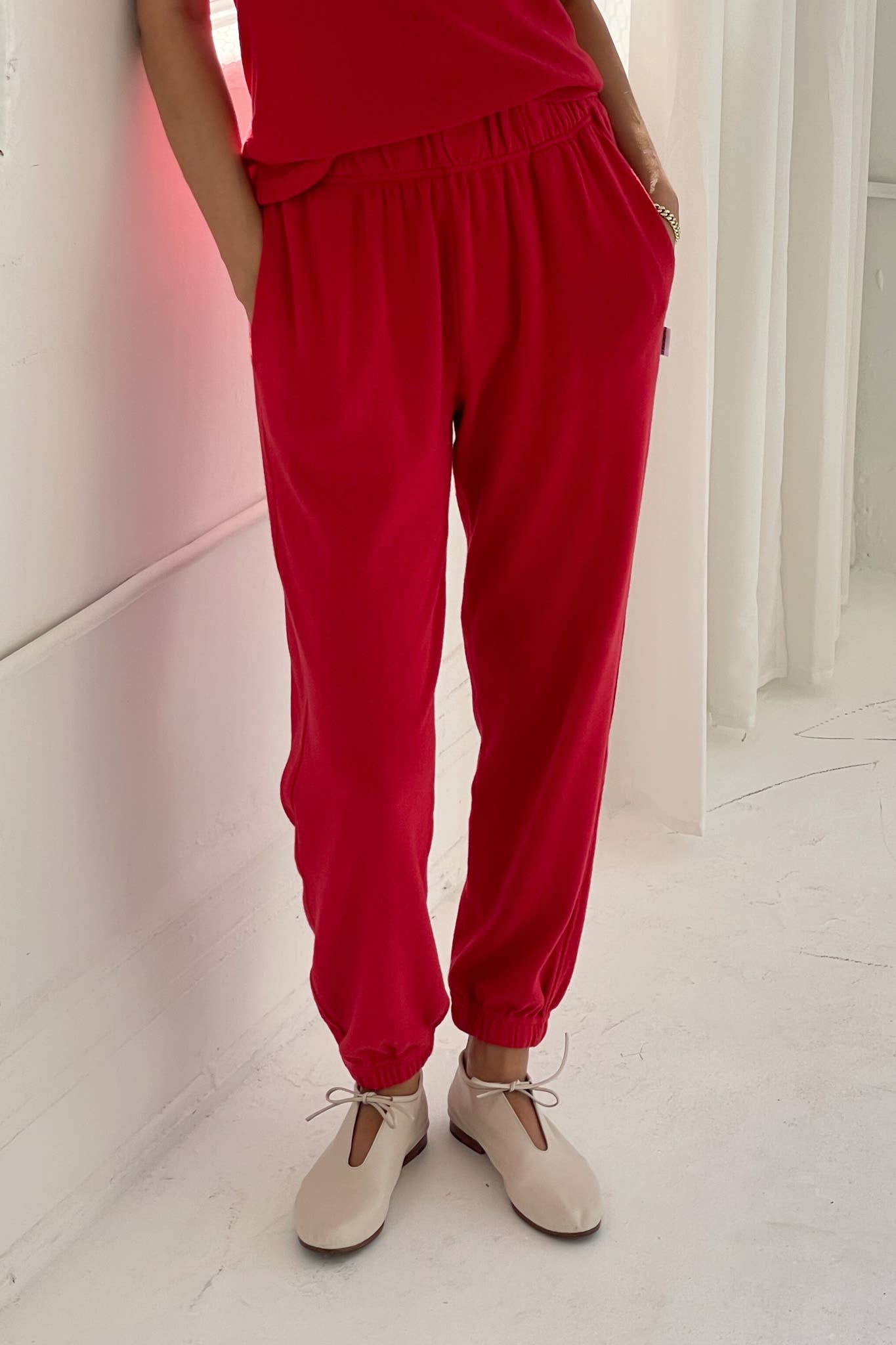Pointelle Serene Jogger - Red Apple