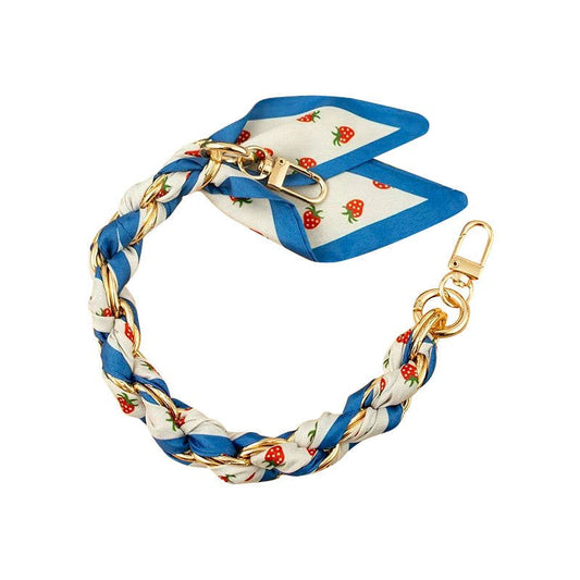 Gold Phone Chain with Scarf Red and Blue Strawberry - Short