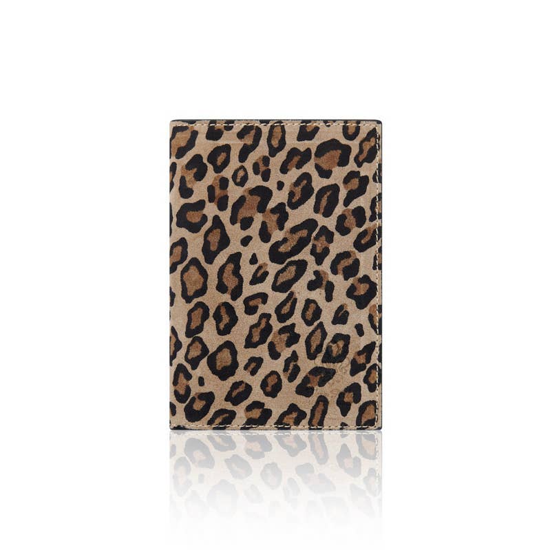 Italian Leather Passport Holder & Card Holder - Matt Light Taupe Leopard