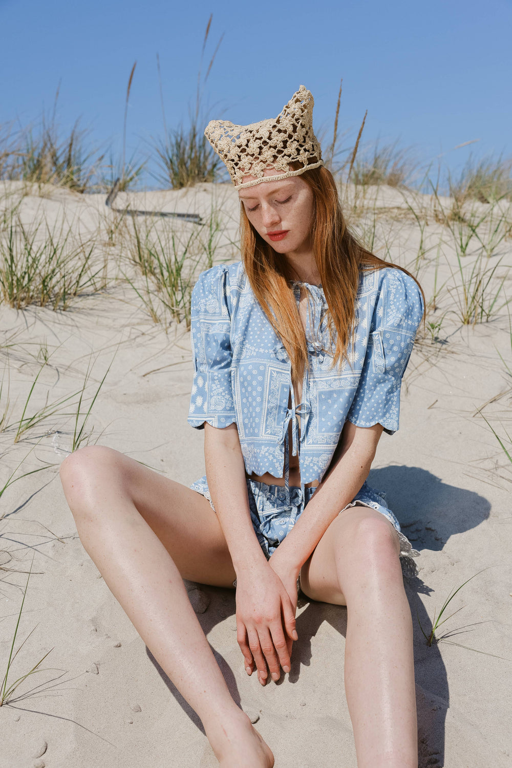 Scalloped Top Sky - Bandana Print