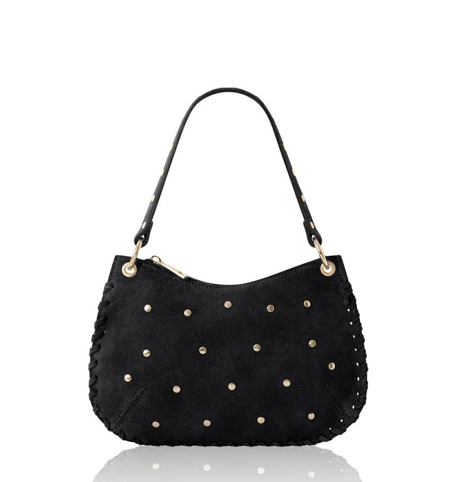 Italian Suede Studded Crossbody Bag: Dark Chocolate