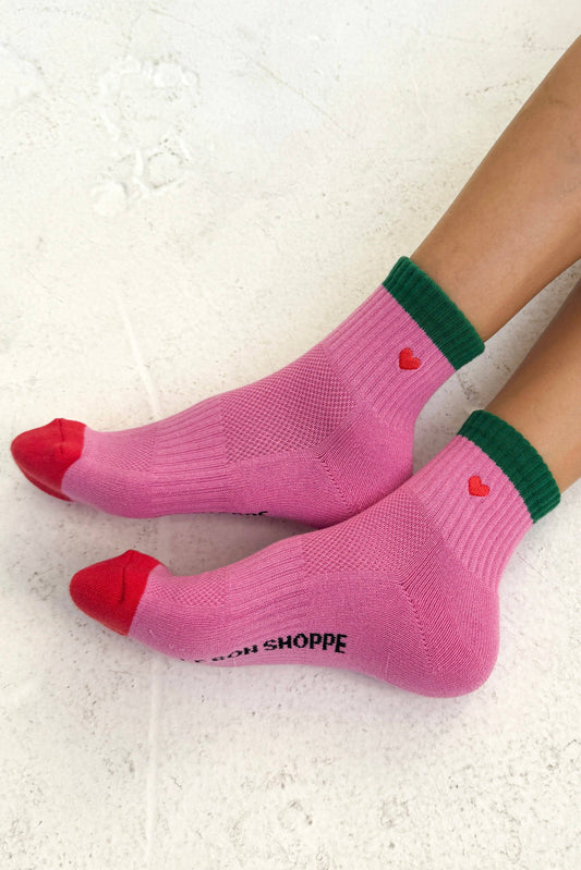 Embroidered Color Block Girlfriend Socks - Rose Green and Heart