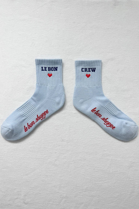 Embroidered Crew Socks - Sky Blue