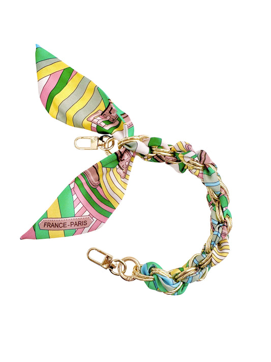 Gold Phone Chain with Pastel Stripe Print - Short TTT