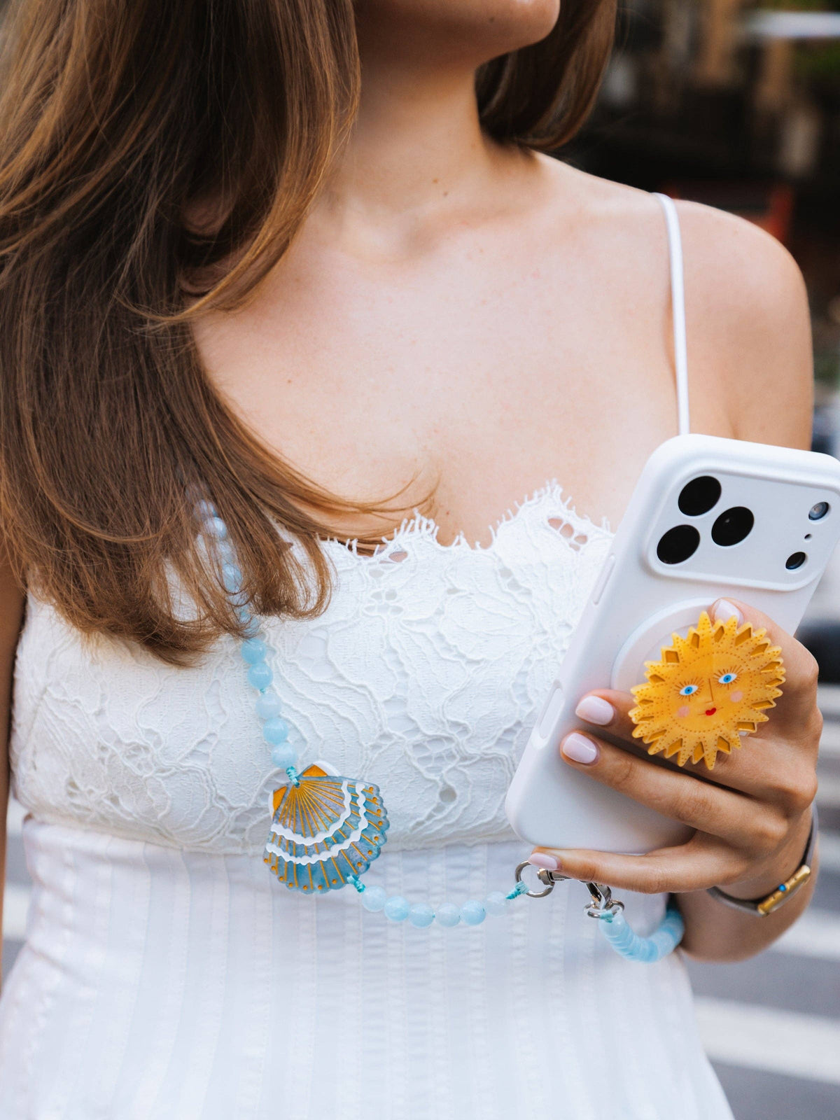 Hand-painted Seashell Crossbody Phone Chain: Blue