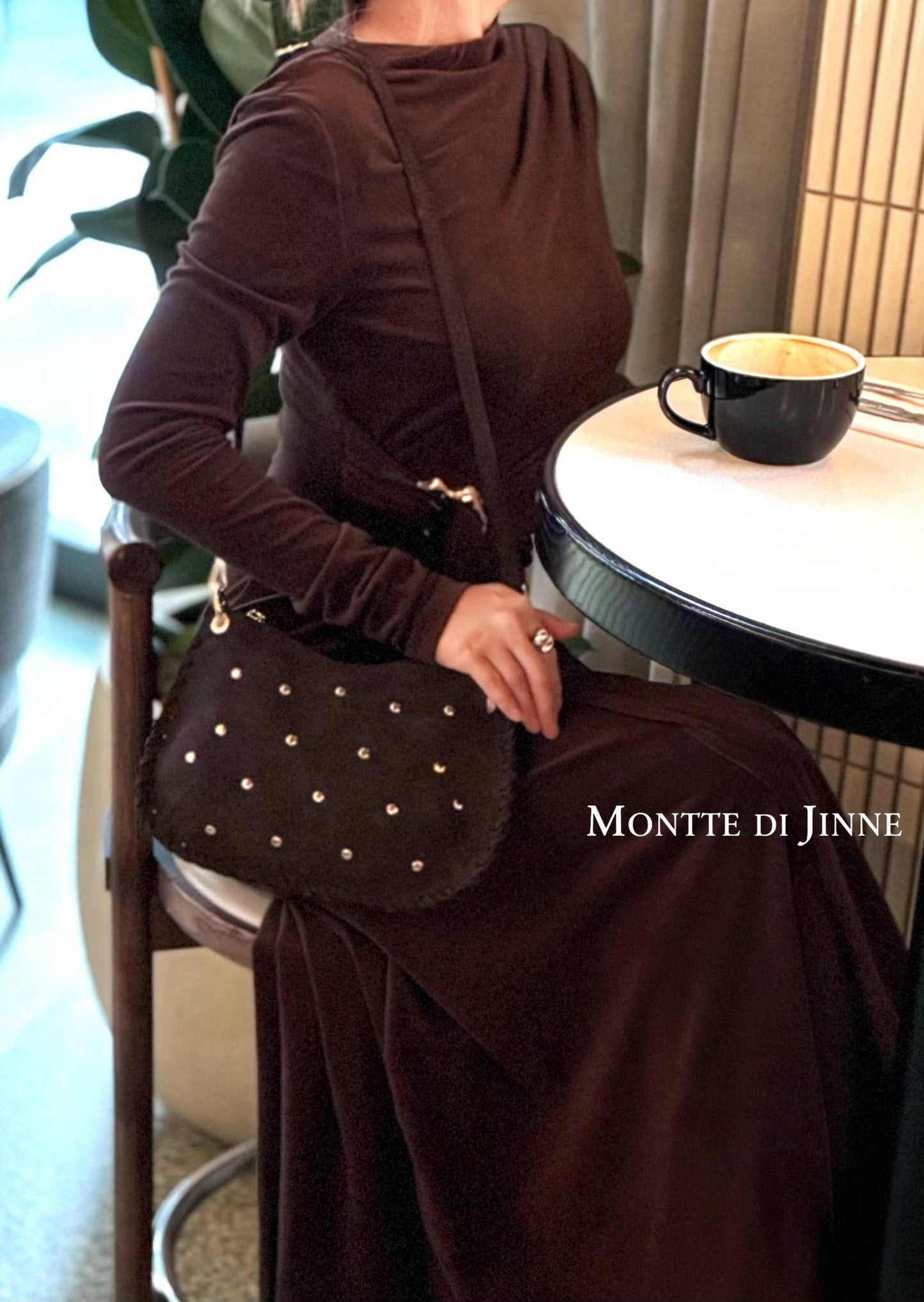 Italian Suede Studded Crossbody Bag: Dark Tan