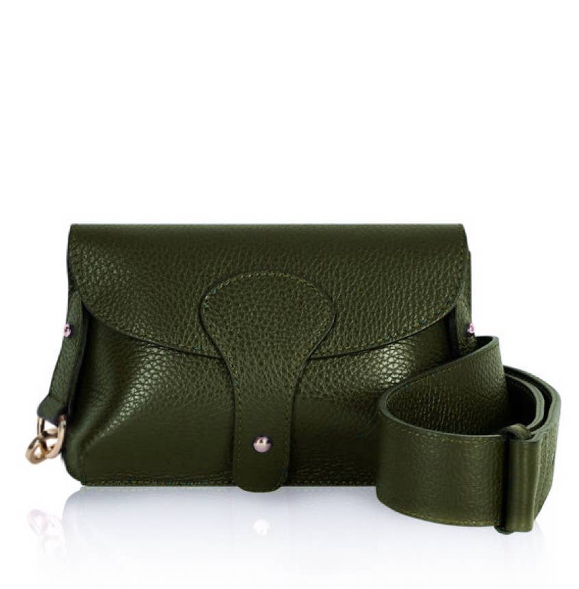 Italian Leather Saddle Bag -Medium - Green