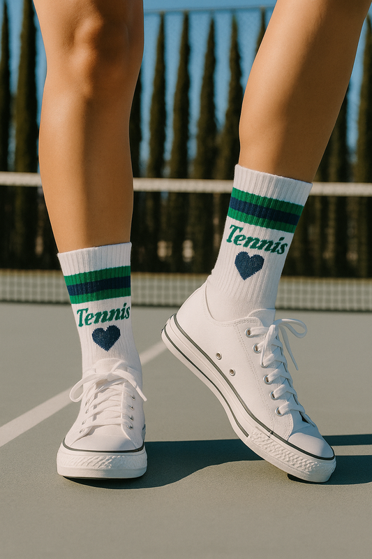 Tennis Socks - Tennis Love -  Green/White/Navy 