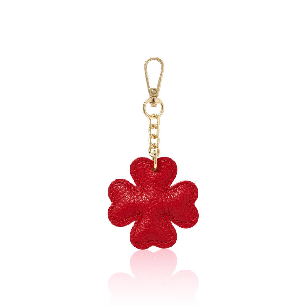 Italian Leather Four-Leaf Clover Bag Charm - Red