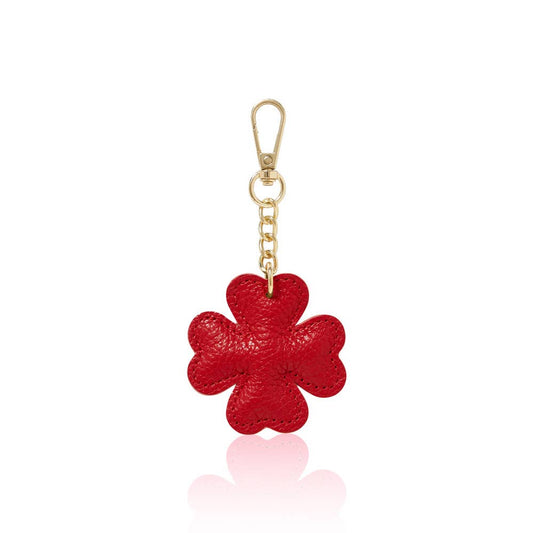 Italian Leather Four-Leaf Clover Bag Charm - Red