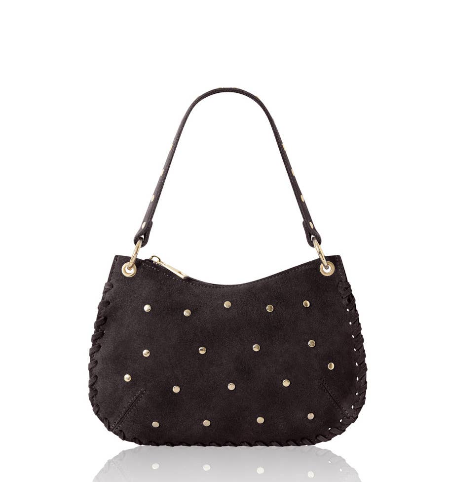 Italian Suede Studded Crossbody Bag: Light Chocolate