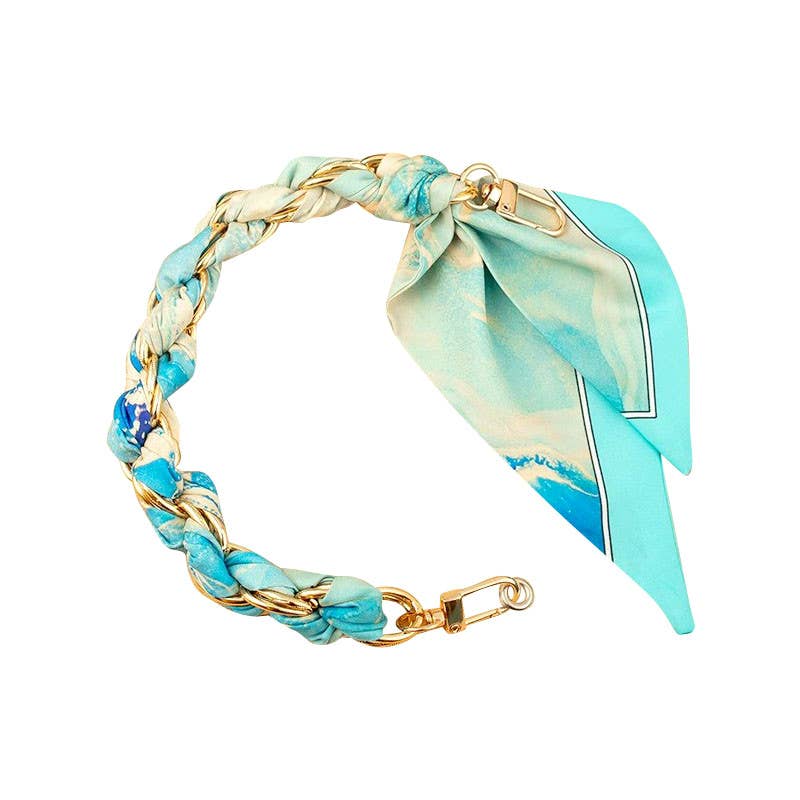 Gold Phone Chain with Scarf Blue Ocean - Short: Blue