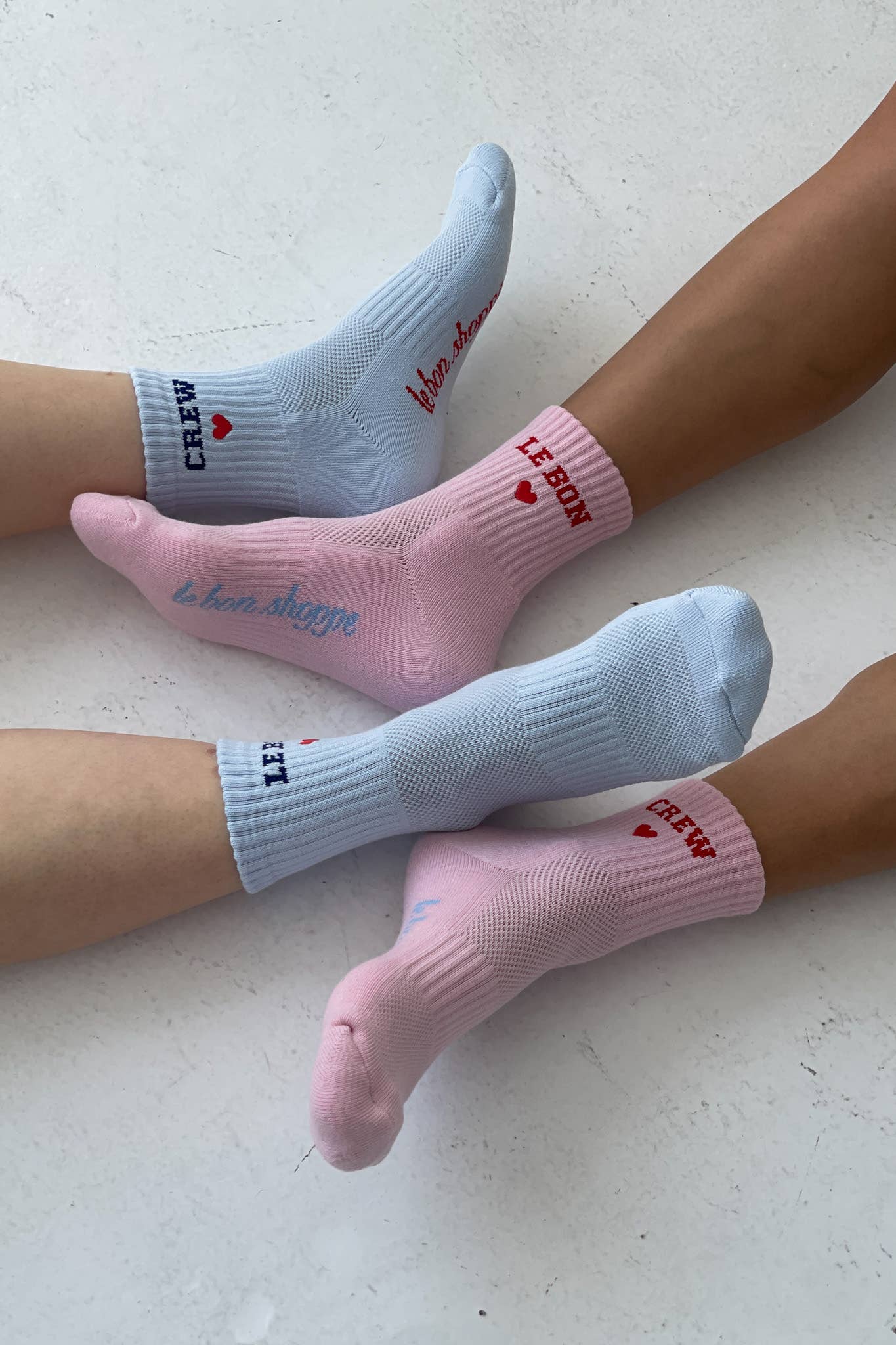 Embroidered Crew Socks: STRAWBERRY MILK