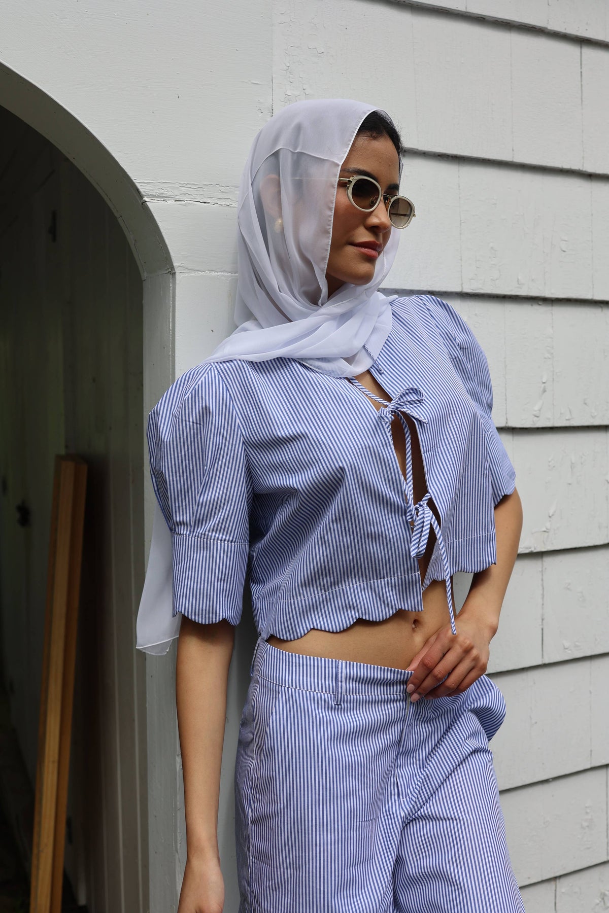Scalloped Top - Blue Stripe