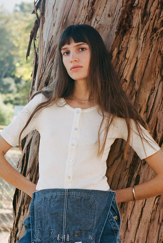 Short Sleeve Organic Cardi - Ivory