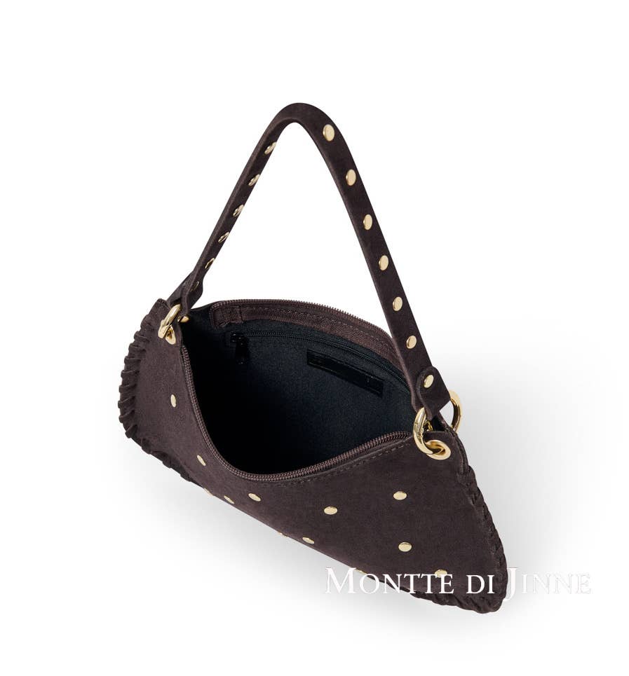 Italian Suede Studded Crossbody Bag: Dark Tan