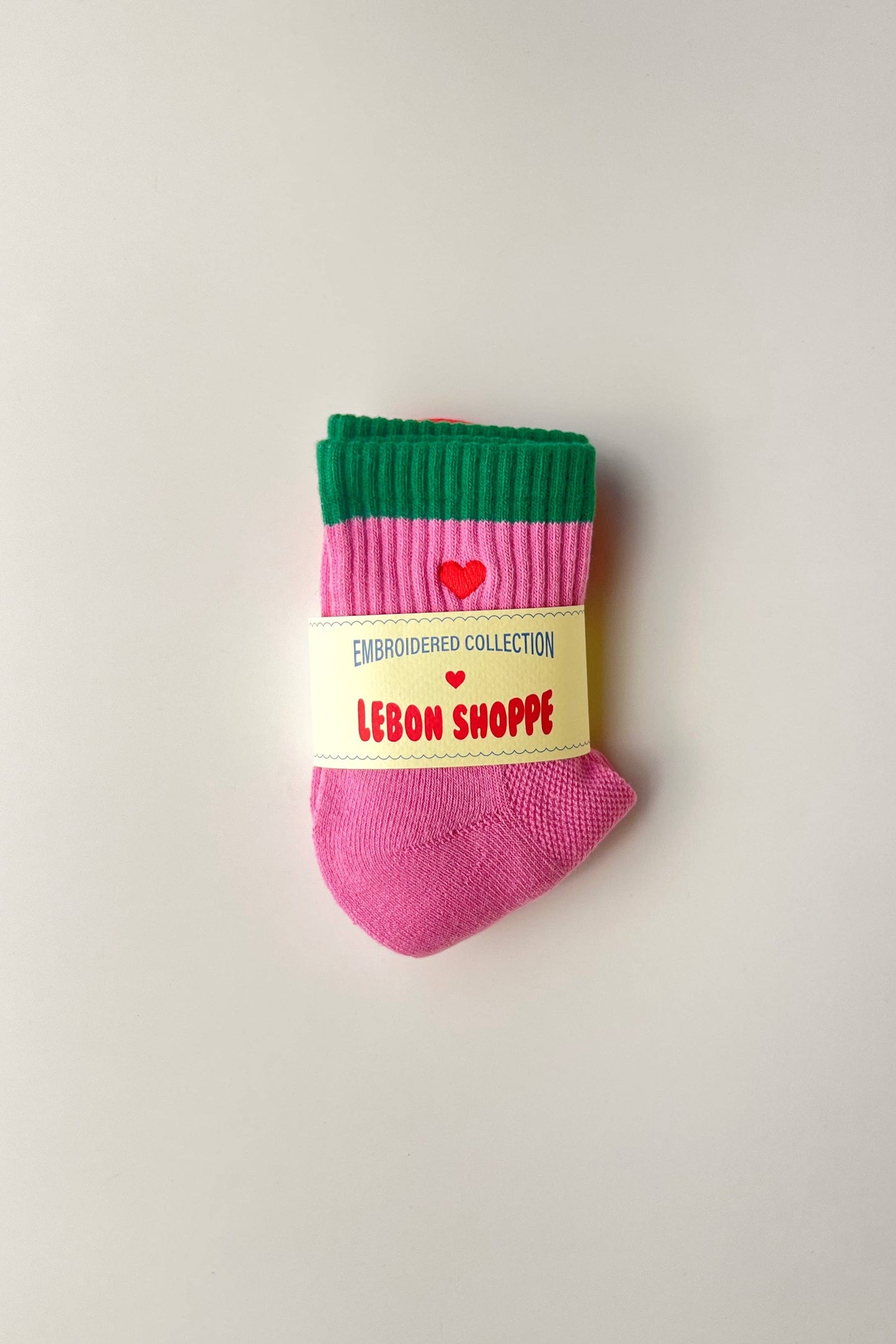 Embroidered Color Block Girlfriend Socks - Rose Green and Heart