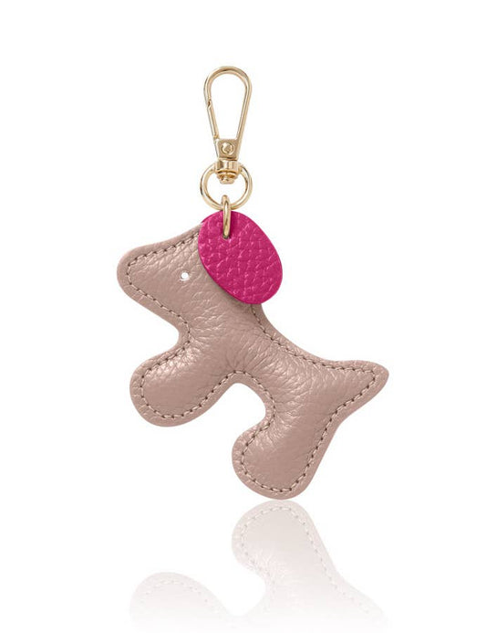 Italian Leather Dog-Shaped Keyring Bag Charm - Rose/Fuchsia