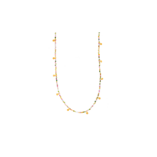 Short Multi Tourmaline Beaded Necklace with Gold flower