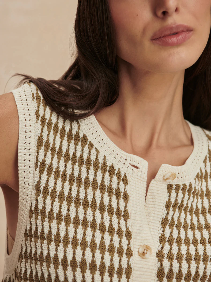 Aura Knit Top - Egret/ Golden Olive