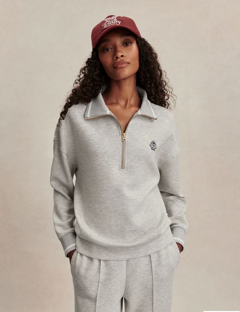 Bertie Half Zip Sweat - Light Grey Marl