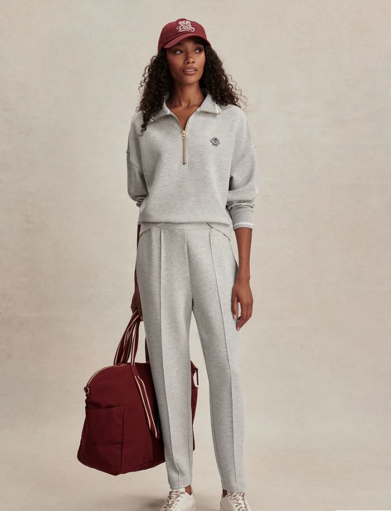 Bertie Half Zip Sweat - Light Grey Marl