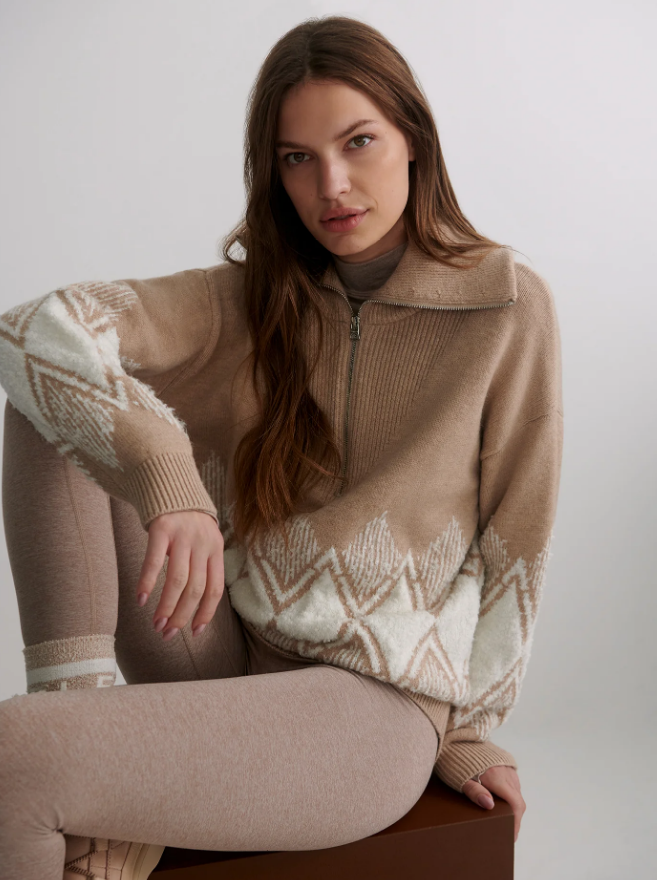 Betty Jacquard Half Zip -  Light Taupe
