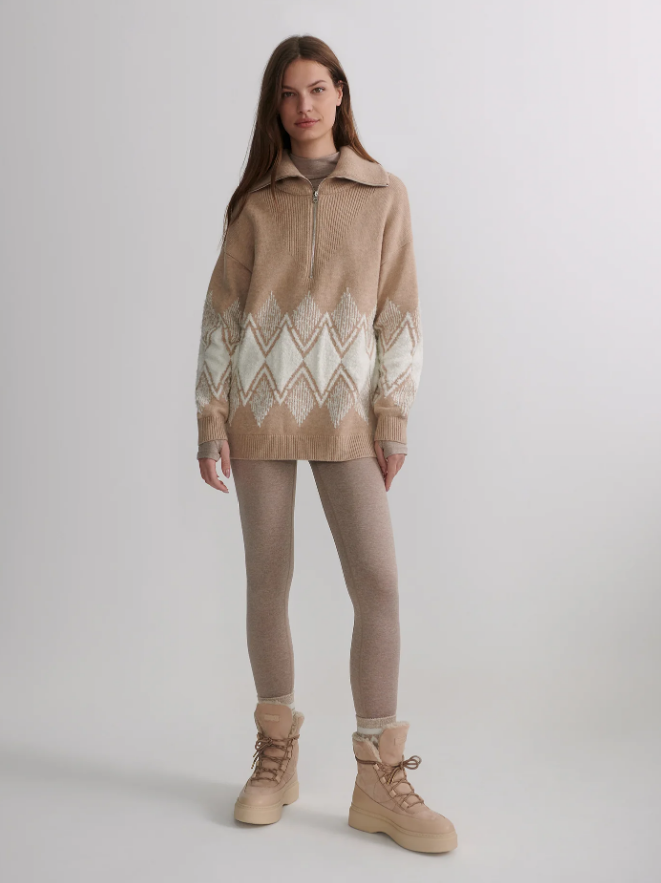 Betty Jacquard Half Zip -  Light Taupe