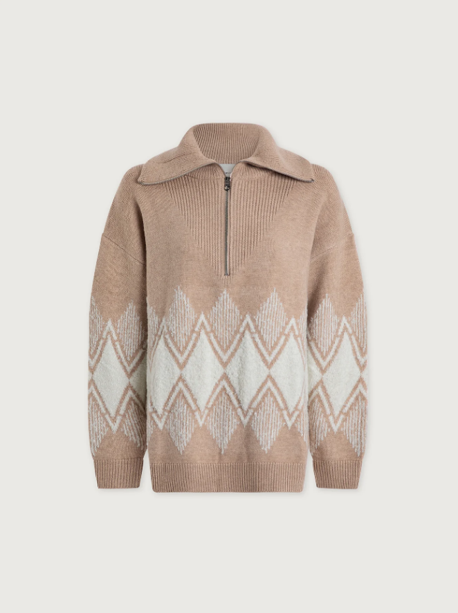Betty Jacquard Half Zip -  Light Taupe