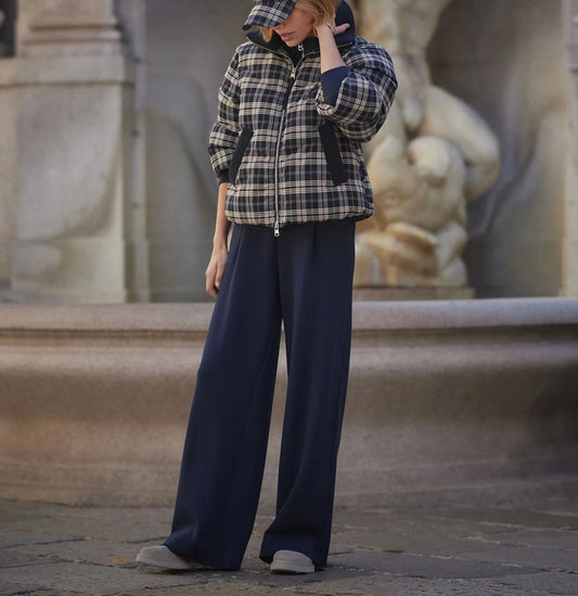 Bryony Short Puffer Jacket -  Navy Check