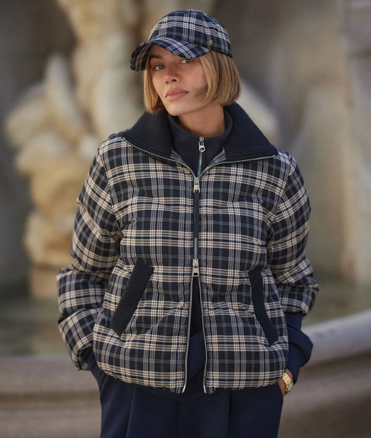 Bryony Short Puffer Jacket -  Navy Check