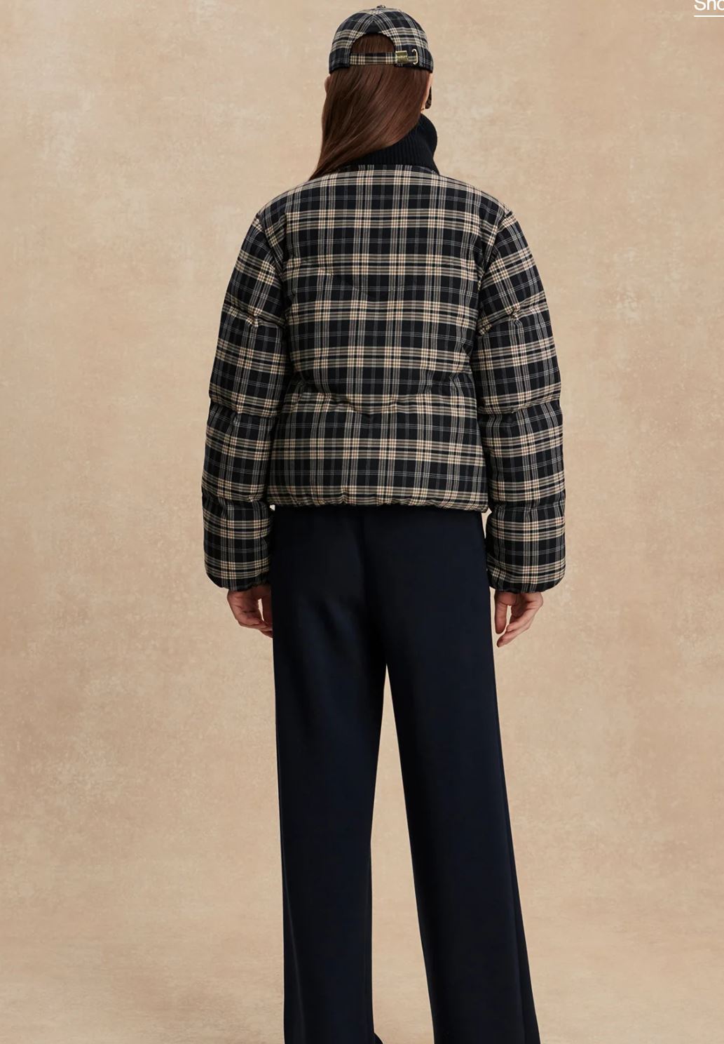 Bryony Short Puffer Jacket -  Navy Check