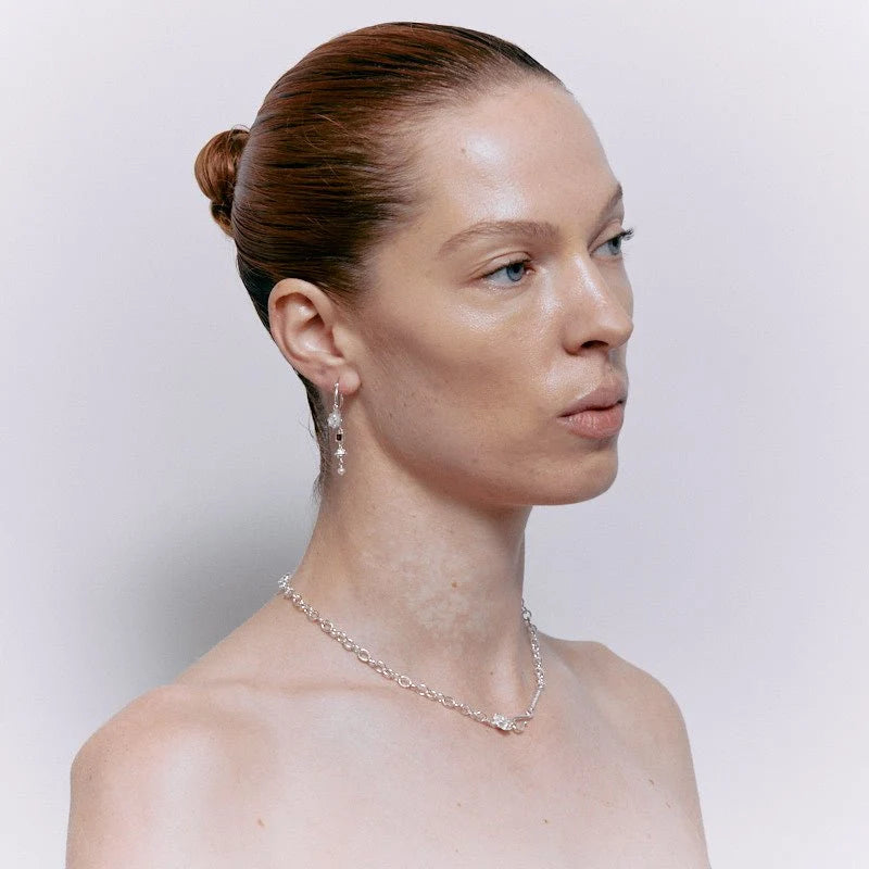 Jeanne Earrings with Garnet - Sterling Silver