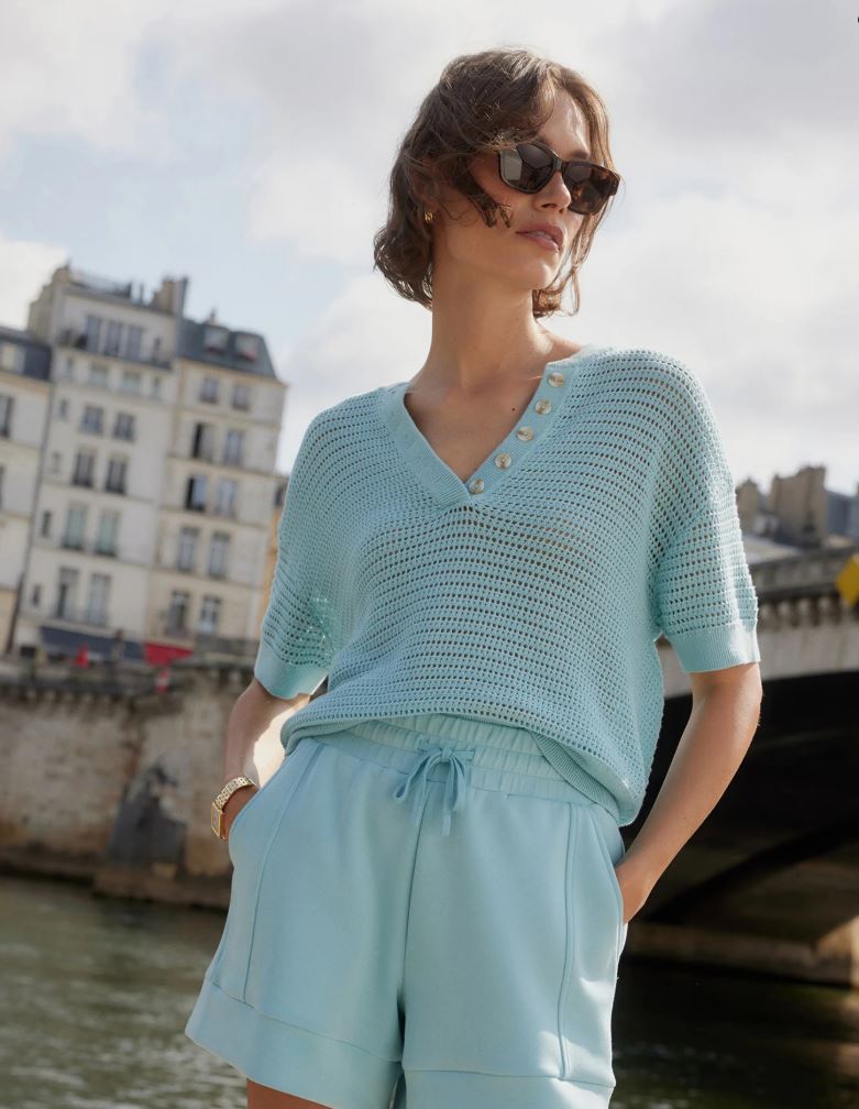 Callie Knit Top - Porcelain Blue