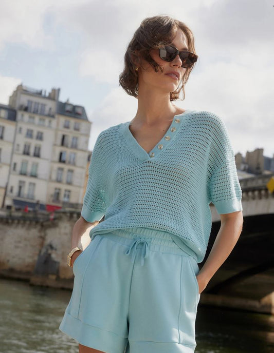 Callie Knit Top - Porcelain Blue