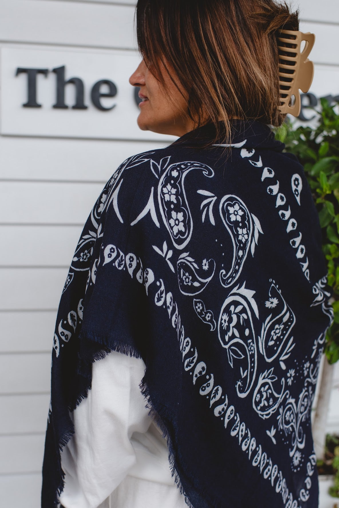 Printed XL Cashmere Bandana - Navy