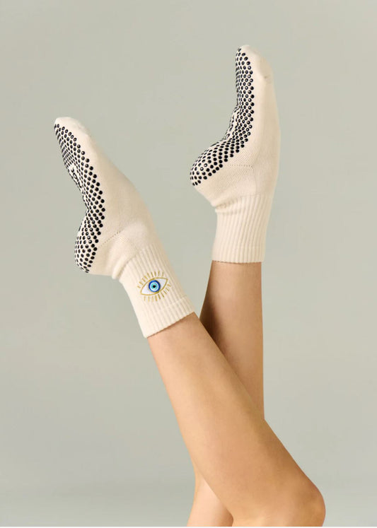 Evil Eye Pilates Grip Sock - Beige