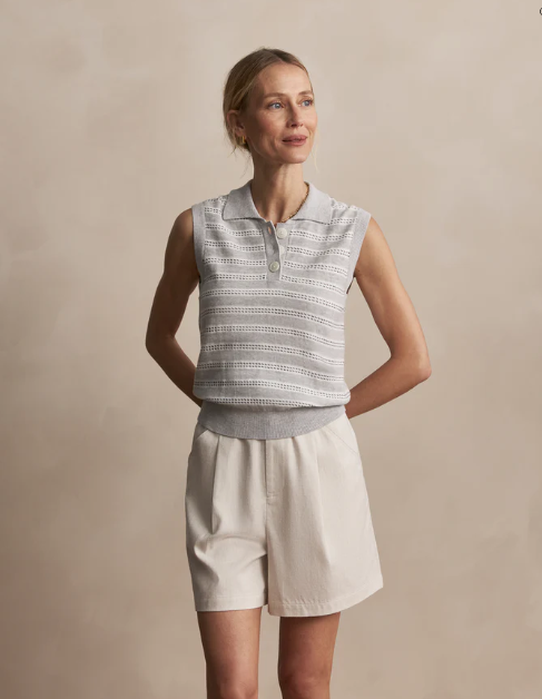 Dannah Stripe Knit Top - Light Grey Marl