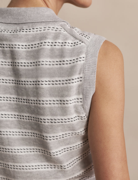 Dannah Stripe Knit Top - Light Grey Marl