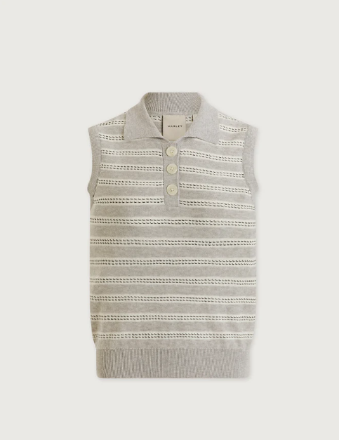 Dannah Stripe Knit Top - Light Grey Marl