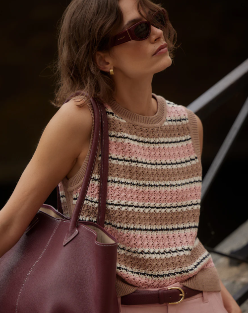 Deeley Stripe Stitch Tank -  Warm Taupe / Mellow Rose
