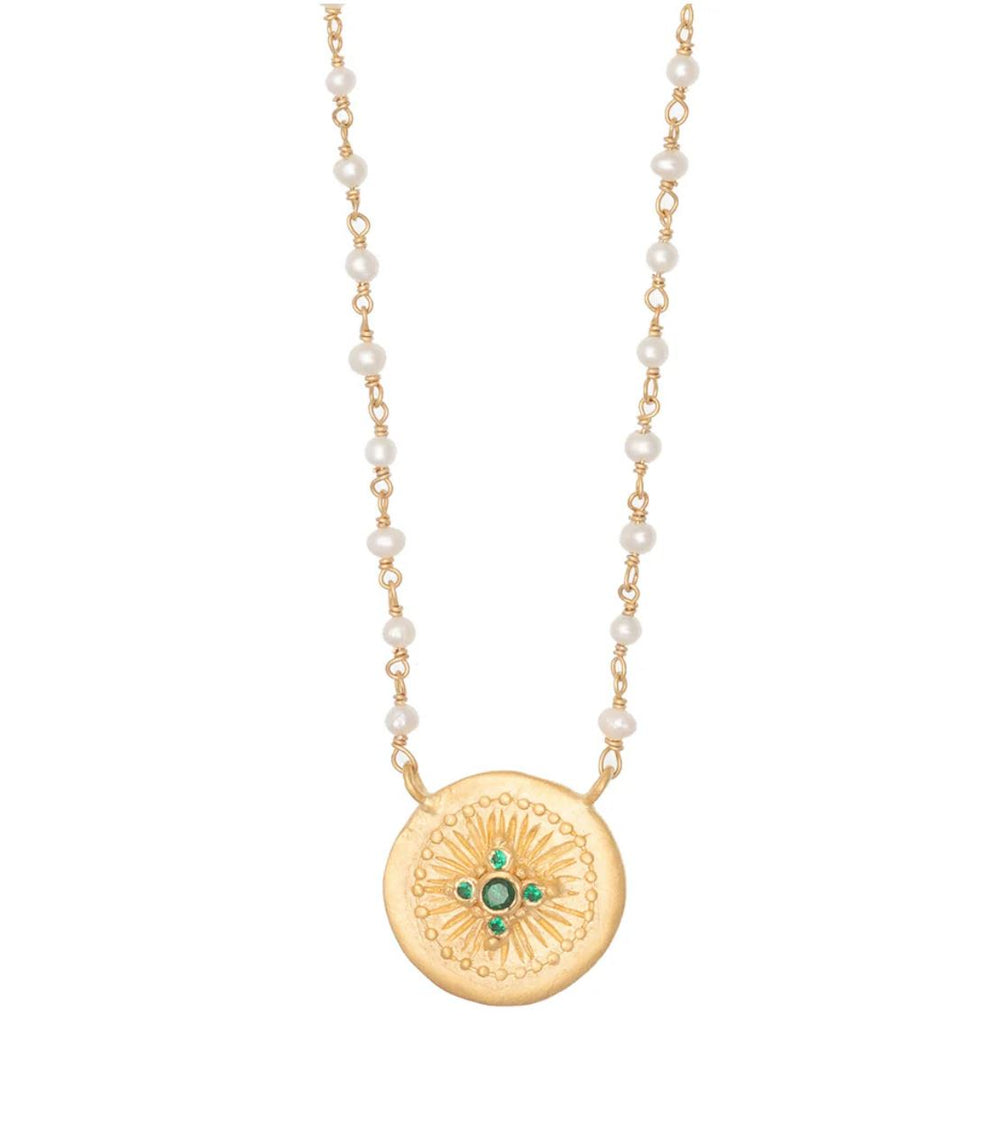 Haveli Green Zircon Pendant with Pearl Link Chain