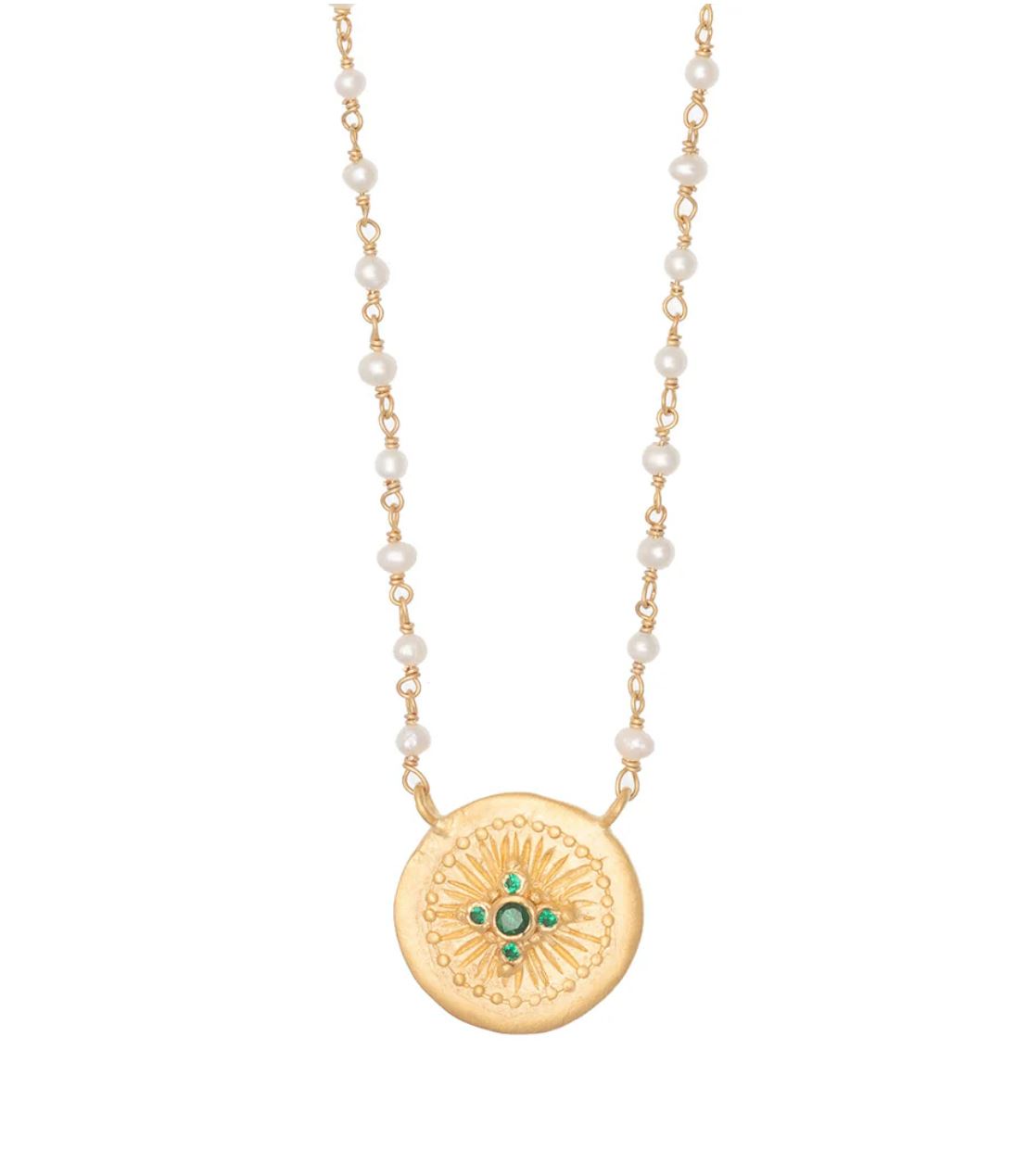 Haveli Green Zircon Pendant with Pearl Link Chain