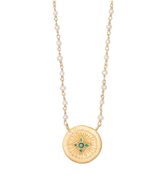 Haveli Green Zircon Pendant with Pearl Link Chain