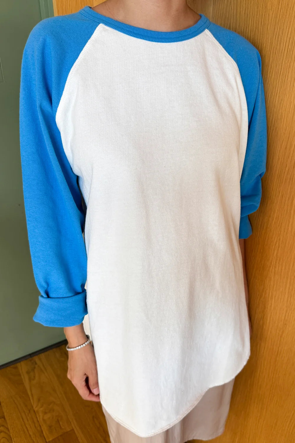 Heavy Cotton Raglan Tee - White/Blue