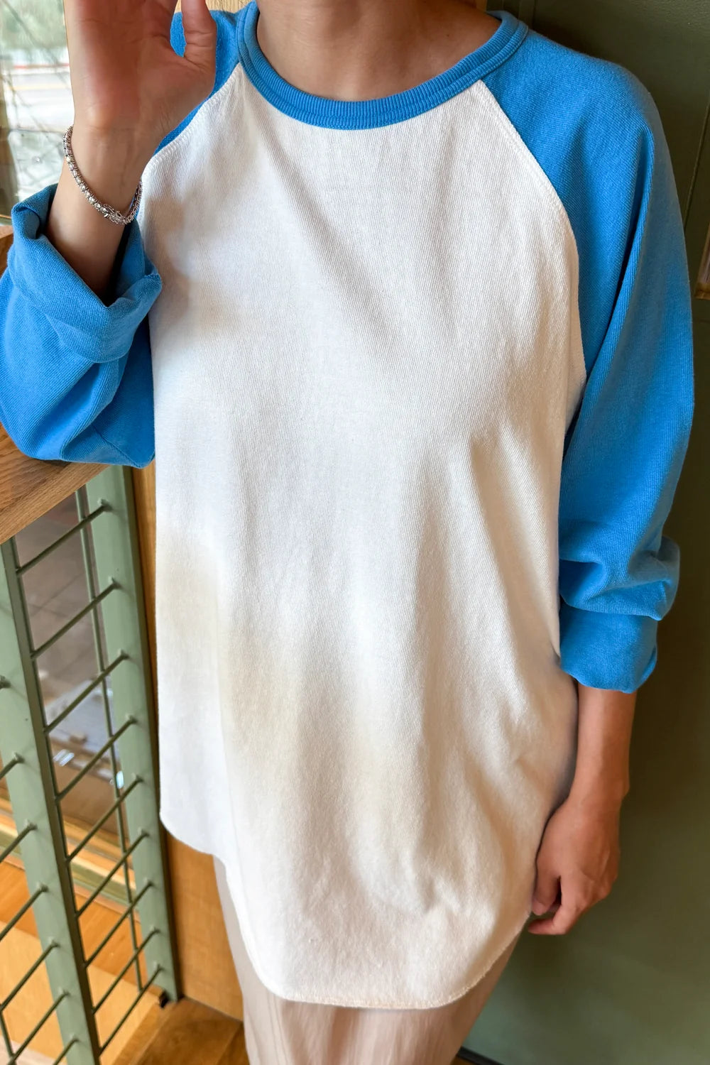Heavy Cotton Raglan Tee - White/Blue