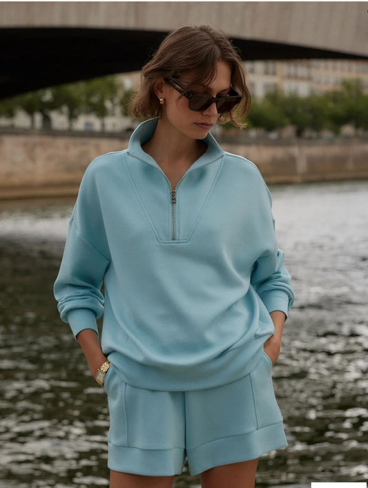 Hawley Half Zip Sweat - Porcelain Blue