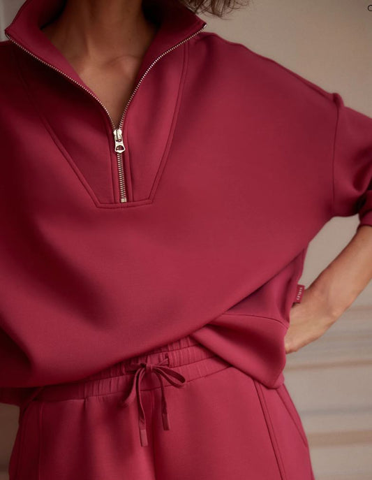 Hawley Half Zip Sweat - Rich Raspberry
