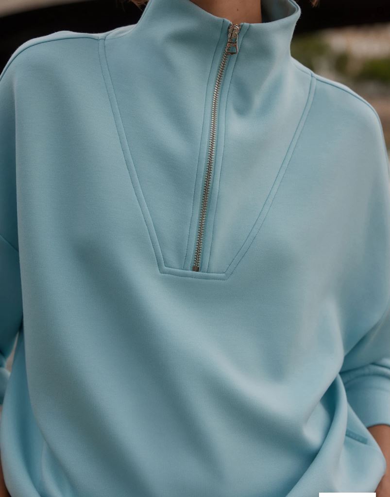 Hawley Half Zip Sweat - Porcelain Blue
